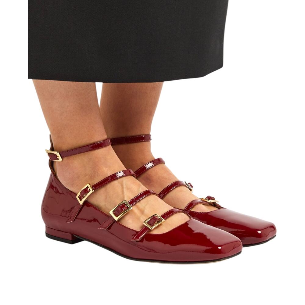 Alohas Women's Luke Patent Leather Ballet Flats, Burgundy Red Size 37 EU, 6.5 US